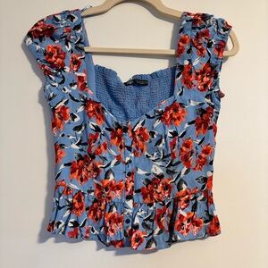 Zara Blue and Red Floral Blouse